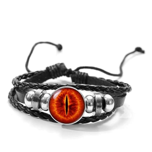 DGP Pulsera Ojo de Sauron – Dark Fantasy para hombre y mujer | Pulsera negra con ojo místico fuego | Joya inspirada en El Señor de los Anillos, Regolabile, Cuero Metal, No es una piedra preciosa