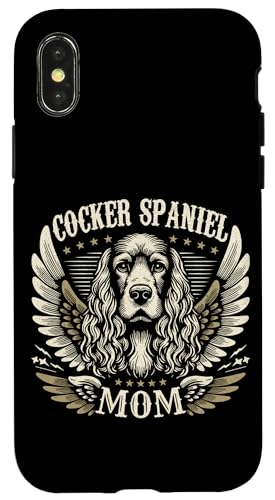 Cocker Spaniel Mom Biker Wings Metal Cool Dog Dueños Retro Carcasa para iPhone X/XS