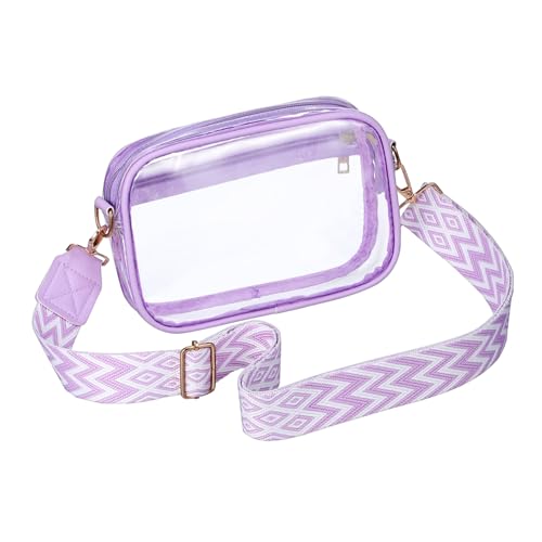 Sac de stade transparent violet pour femmes petit messager et pochette à main en PVC