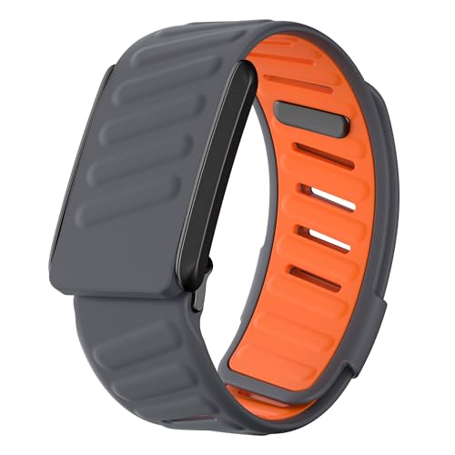 DADO Cómoda pulsera de silicona duradera compatible con WHOOP 4.0, correa deportiva de silicona suave para hombres y mujeres, con conector en U (gris oscuro y naranja)