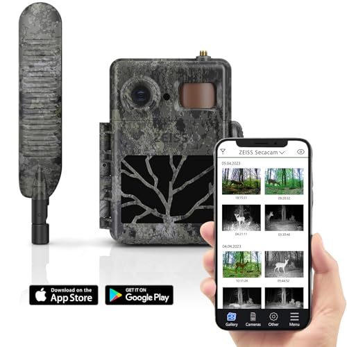 Zeiss Secacam 7 | Cámara de Caza Profesional 4G con Detección de Movimiento, Tarjeta SIM, Tránsmision a App Móvil en Tiempo Real y Reconocimiento IA   Cámara Camuflada 12MP Resistente a la Intemperie