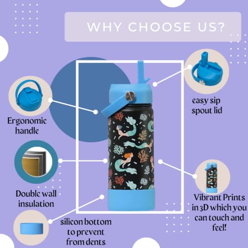 Image of TOM & BELL Kids 350ml Thermos Sipper Bottle for Kids | Toddlers Bottle|Stainless Steel Hot & Cold Water Bottle | Double Walled Vacuum Flask| Rust Resistant| Leakproof. (Blue350)