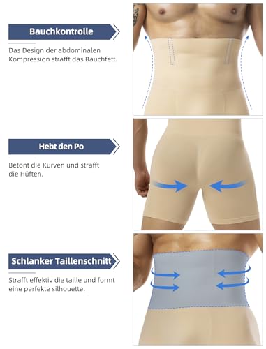 MISS MOLY Shapewear Boxershorts Herren Hohe Taille Kompressionsshorts Nahtloses Figurformende Unterwäsche Herren Body Shaper Bauch Kontrolle Bauch Weg Retroshorts(Beige,L)