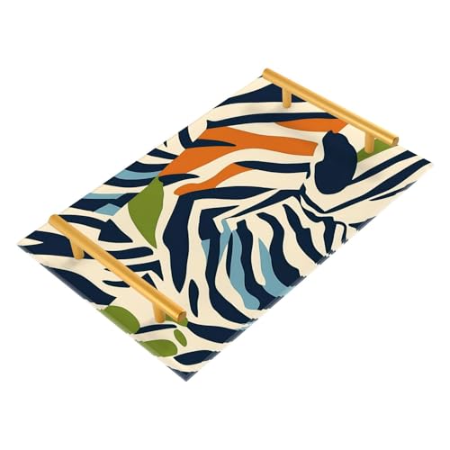 GUIJI Zebra Stripes Acrylic Tray, Perfume Cosmetic Jewelry Decorative Trays Bathtub Organizer, Living Room Kitchen Serving Tray with Gold Handles