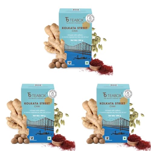 Image of Teabox Kolkata Street Chai | Reminiscent Of The City Of Joy | Rich & Delectable, Blended With Saffron, Cardamom, Nutmeg & Ginger | With Exquisite Aromas Of Saffron | 250 Grams (Pack of 3)