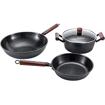 3PC Household Iron Pot Cooking Soup Pot Sturdy Iron Pot Uncoated Non-stick Cookware for Store Camping Kitchen Home