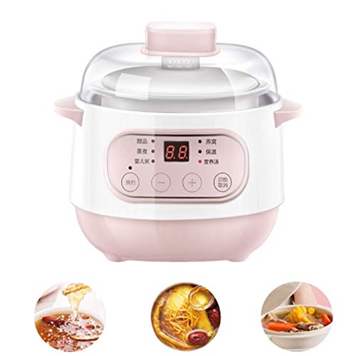 Ceramic Pot Smart Electric Slow Stew Pot, Slow Cooker Liner with Hinged Lid Oval Slow Cookers with Timers Anti-Stick and Easy Clean forSuitable for 1-2 people (pink)