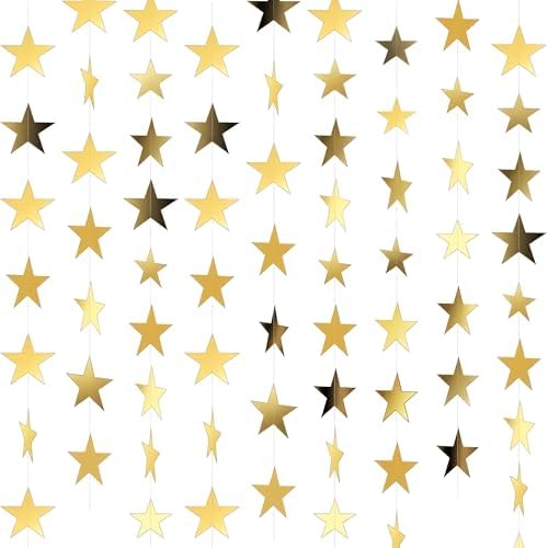 7 Pack 91.8 ft Gold Star Garland Banner Double Side Hanging Star ...