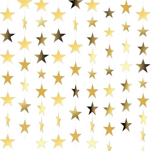 Guismous 7 Pack 91.8 ft Gold Star Garland Banner Double Side Hanging Star Streamers Paper Star Banner Backdrop for Graduation Birthday Baby Shower Wedding Classroom Party Ceiling Decorations