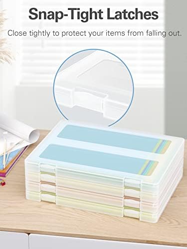 iBune 4 Pack Scrapbook Paper Storage Boxes, Portable Project Case for 8.5 x 11 Letter A4 File Paper, Plastic Storage Box Office Documents Holder, Inner Size 12.2 x 8.9 x 0.7 in