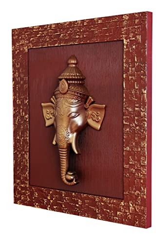 Image of Ganesha Ji Wall Hanging Decorative Figure with Frame Murti /Idol Religious Spiritual Decor for Office Home & Temple Color - Copper