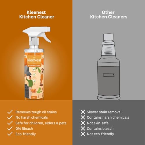 Image of Kleenest Kitchen Cleaner & Degreaser Spray - 450 ml | Powerful Grease Remover | Citrus Fresh | Tough on Oil, Gentle on Surfaces | For Stove, Chimney, Tiles & Countertops (Pack of 2)