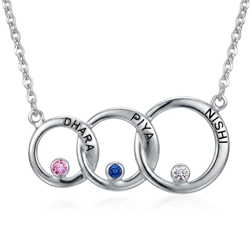 Image of TRUESILVER ACPL 925 Sterling Silver Personalized Name Necklace for Women | Custom Engraved Couple & Family Pendant | Heart Circle & Russian Ring Necklaces | Gift for Anniversary Birthday Wedding