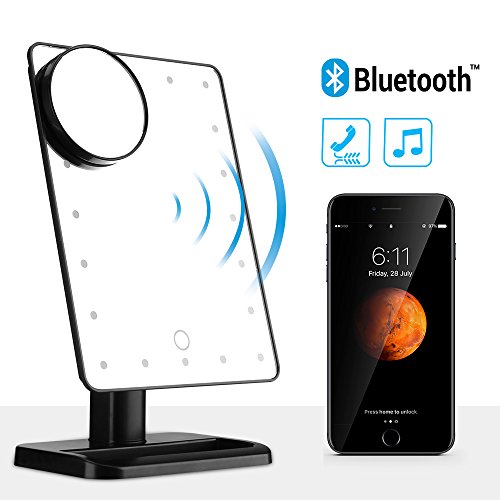 LUXACURY Vanity Mirror Led Bluetooth Make up Mirror with Lights and Magnifier Touch Screen and 10X Magnification, Wireless Bluetooth + Speakerphone & USB Charger,Bluetooth Led Mirror (Black)