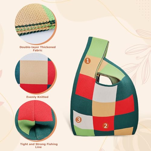Image of Small Crochet Knit Tote Wrist Bag, Portable Knot Sleeve Handle Bag Cute Wristlet Pouch Purse for Women