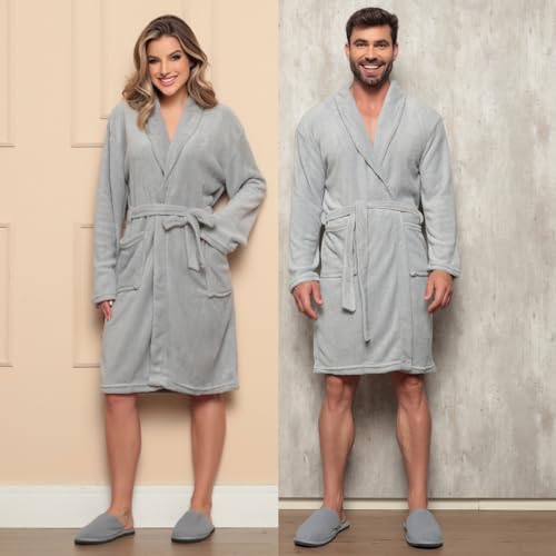 Roupão Robe Plush Fleece Microfibra Unissex Feminino Masculino Casal Confortável Manga Longa Para Fr