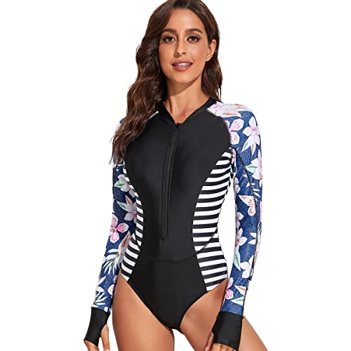 Rash guard femmes manches longues et maillot de bain sport une pièce zippé pour surf imprimé