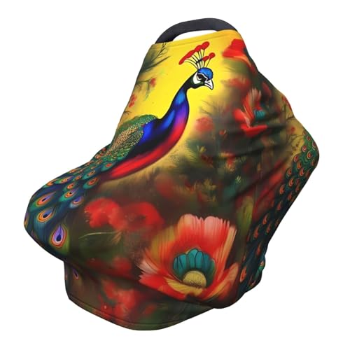XZDHYZ Peacock flowers Versatile full-print Stroller Chair Cover/Nursing Cover, specially designed for your baby, Black