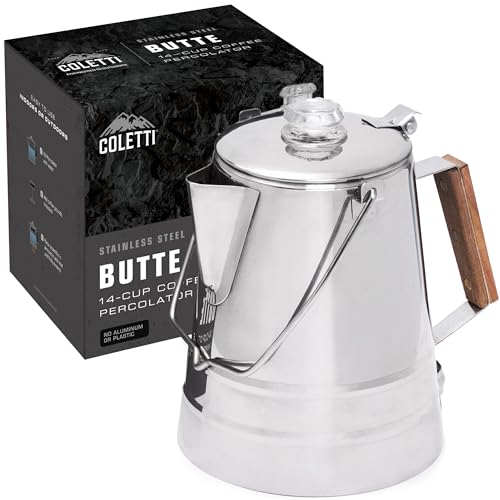 COLETTI Large Coffee Percolator for Camping - Campfire Coffee Pot - Stainless Steel Coffee Maker for...