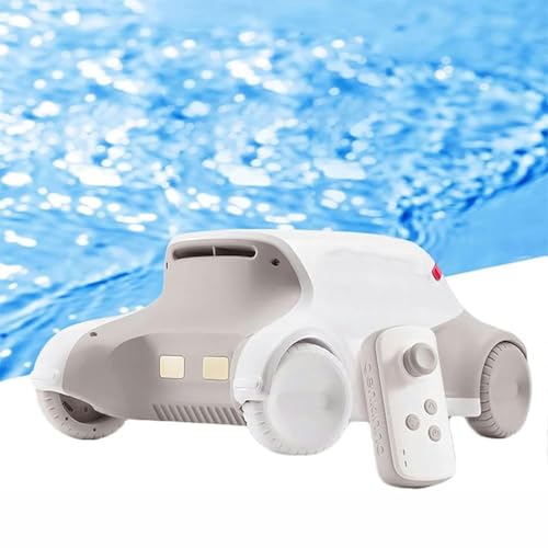 WQZzjm Robot Aspirador de Piscina inalámbrico con Control Remoto, Aspirador automático, Aspirador de Piscina, 4 h de autonomía, 150 m² de Alcance, Pendiente de Ascenso de 15°, para Piscinas.
