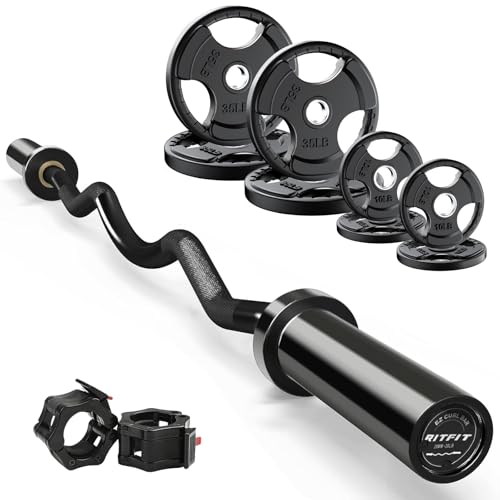 RitFit 2 Inch EZ Curl Bar with Weights, 350LBS Weight