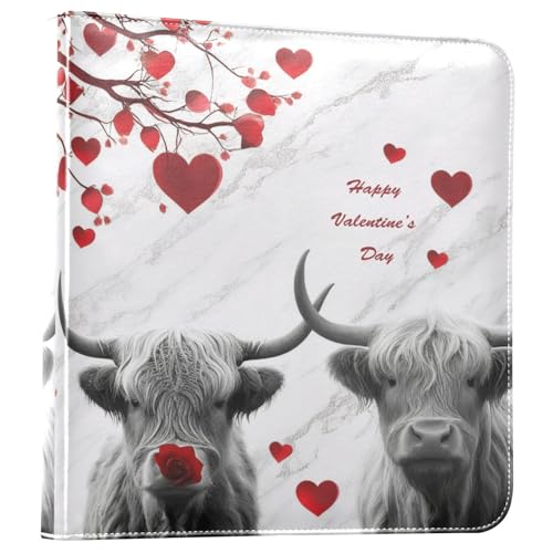 Álbum de fotos autoadhesivo DIY scrapbook FLildon en cuero PU, diseño de vacas Highland y árbol de corazones, 3 anillos, 40 páginas, tamaño 11.8 x 11.2 pulgadas miniatura 1