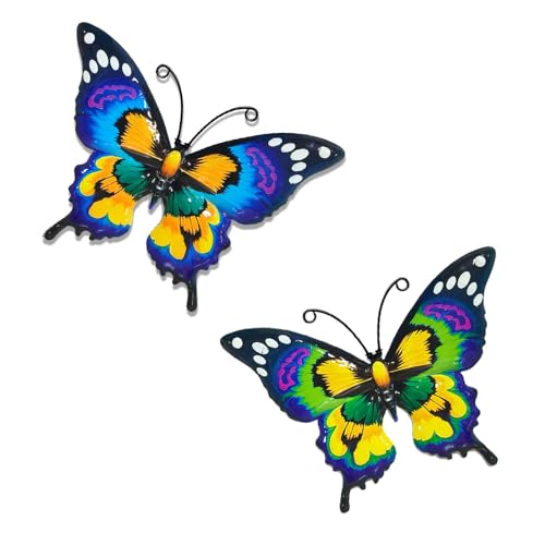 MSLSOZ 2 decoraciones de pared de mariposa de metal de 18 x 13 cm, decoración de valla de metal montada en la pared, decoraciones de pared al aire libre para jardines, adecuadas para decoración de