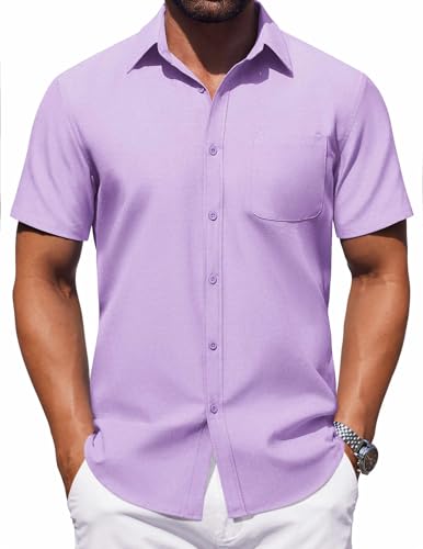 COOFANDY Mens Button Down Short Sleeve Shirt Casual Dress Shirt Untucked Summer Shirts with Pocket