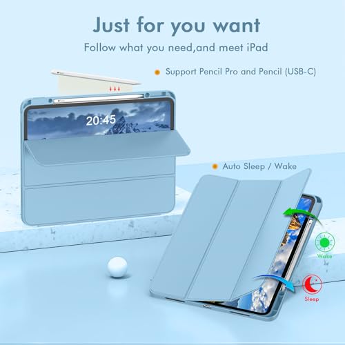 Image of ZryXal New iPad Pro 13 Inch Case (M5) 2025 / (M4) 2024 with Pencil Holder, Smart iPad Case [Support Pencil Pro and Pencil (USB-C)], Support Touch ID and Auto Wake /Sleep (Azure Blue)