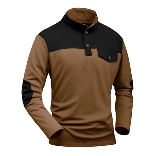 Jersey para hombre, acanalado, vintage, de manga larga, cuello de solapa, casual, ropa formal, cuello abotonado, suéter deportivo, caqui, XXL