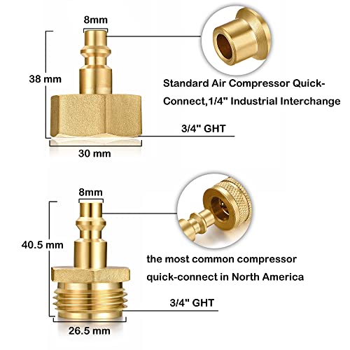 Image of SIGURANTA RV 1 /4 inch Quick Connector to 3 /4 inch GHT Garden Hose Adapter - Brass (Male + Female), Winter Freeze Protection & Water Drain for Camping RV, Boat, Hose Blow-Out Plugs