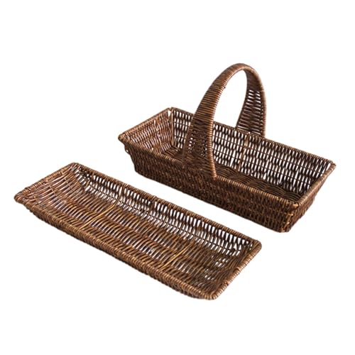 Fenteer 2x Imitation Rattan Storage Baskets Decorative Rustic Decoration Hand Woven Woven Baskets for Restaurant Tabletop Bar Kitchen