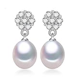 TYKHGFS Pendiente de Perlas a la Moda, Pendiente Dorp de Perlas Naturales de Agua Dulce con Forma de Copo de Nieve, joyería de Perlas de Plata de Ley 925 para Mujer