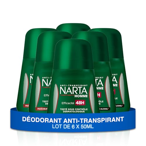 Narta - Desodorante para hombre, roll, frescura clásica, antitranspirante, 48 horas de eficacia, sin alcohol, 6 x 50 ml