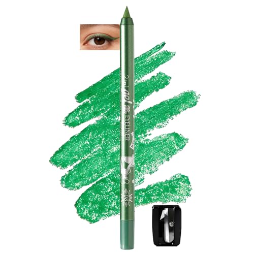 Image of Green Shimmer Gel Eyeliner Pencil, Waterproof Smudge-proof Long Lasting Plum Eye Liner, High-Pigmented Smooth Creamy Formula for Mature Women, Eyes Makeup Pen with Sharpener