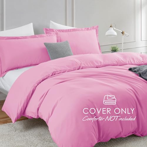 Image of Hearth & Harbor Light Pink Duvet Cover Twin Size, 2 Piece Bedding Set | Soft Double Brushed Bedding Set, Button Closure, 1 Duvet Cover 68x90 Inches, 1 Pillow Sham