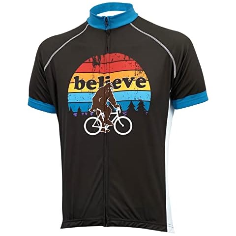 Men's Bigfoot Cycling Jersey, Believe Series Bike Shirt, Short Sleeve - for Biking and Riding (Large) Black Cover