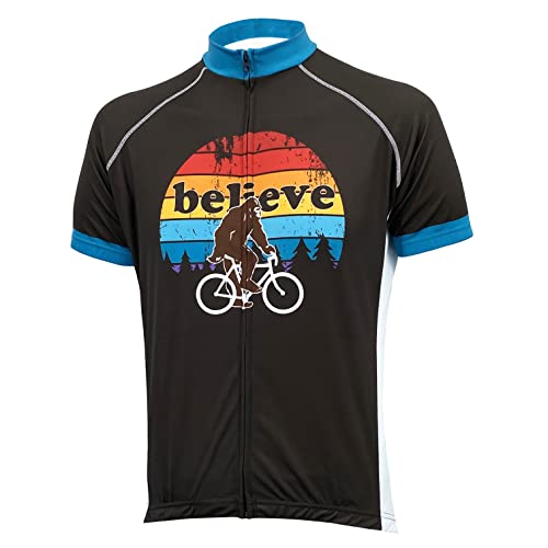 Men's Bigfoot Cycling Jersey, Believe Series Bike Shirt, Short Sleeve - for Biking and Riding (Small) Black