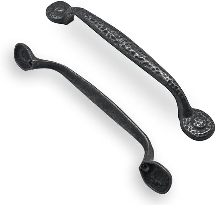 ZAUYX 10 Pack 5 Inch (128mm) Hole Center Black Iron Cabinet Pulls,Antique Black Rustic Drawer Pulls Hammered Cabinet Handles Kitchen Cabinet Hardware