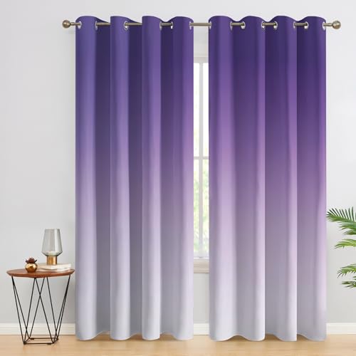 Rideaux ombrés violets à œillets de 200x140 cm idéal pour décoration de chambre moderne - 3