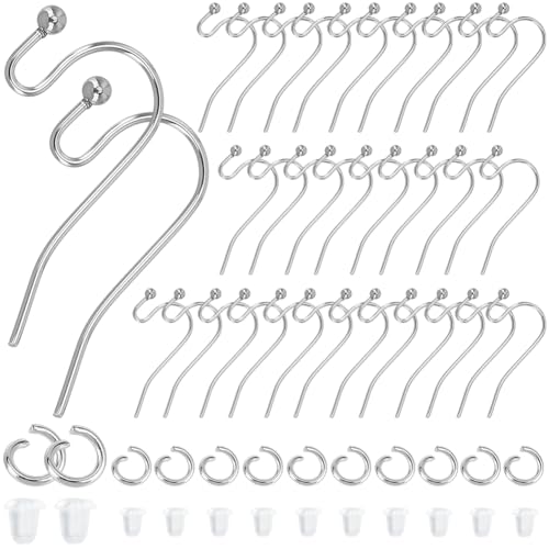 SOFPLATE 1 Box 300Pcs Fish Hook Earring Wires Silver Earring Hooks Bulk Stainless Steel French Ear Wires with Ear Nuts and Jump Rings Ball Dot Dangle Earring Findings for jewellery Making Supplies Wom
