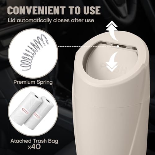 Image of Car Trash Can Bin with Lid - 2 Packs Car Garbage Can Cup Holder-Light Beige Mini Leakproof Vehicle Garbage Bin with 40pcs Trash Bags-Automotive Organizers and Storage for Front Back Seat Accessories