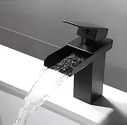 Torneira Monocomando Cascata para Lavatório, Acabamento em Inox, Design Moderno (PretoFosco)