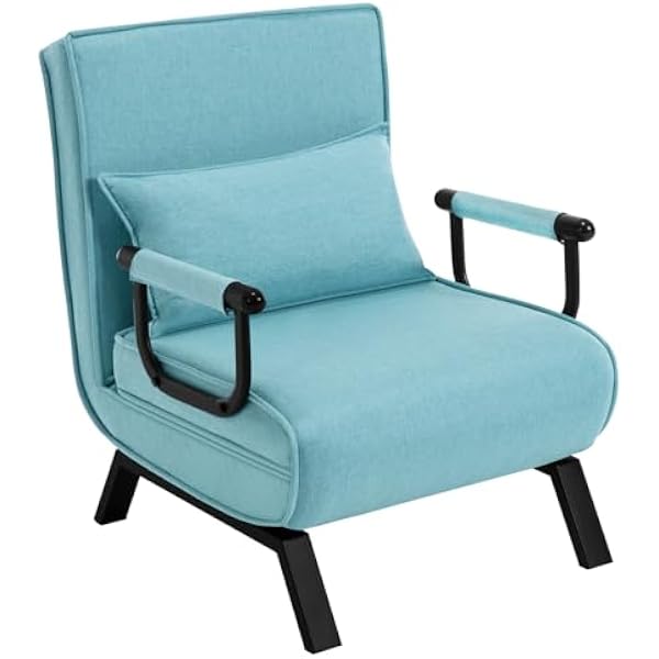 WOLTU Fotel do spania 3 w 1 z funkcją łóżka, łóżko dla gości, sofa z funkcją łóżka, regulowane oparcie, salon, sypialnia, balkon, lniana rama metalowa, 65 x 75 x 78 cm, niebieski