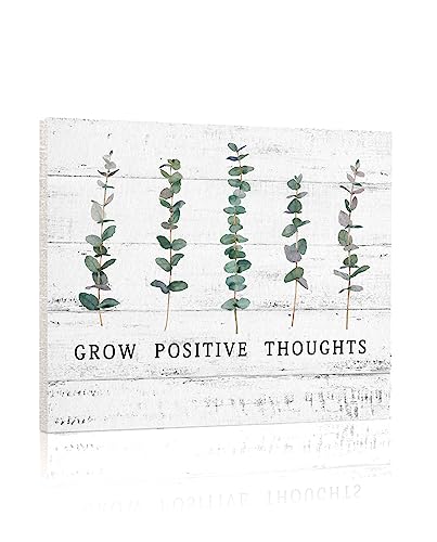 Grow Positive Thoughts Wall Art: Positive Quotes Inspirational Wall Sign for Office Women Kids Motivational Boho Eucalyptus Home Office Decor 12x15'