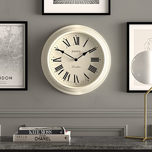 Jones Clocks® Supper Club Large Wall Clock - Traditional Design - Home Décor - Living Room Clock - Farmhouse Décor - Rustic Décor - Farmhouse Clock - Roman Numeral - 16Inch Wall Clock (White) #TOP2