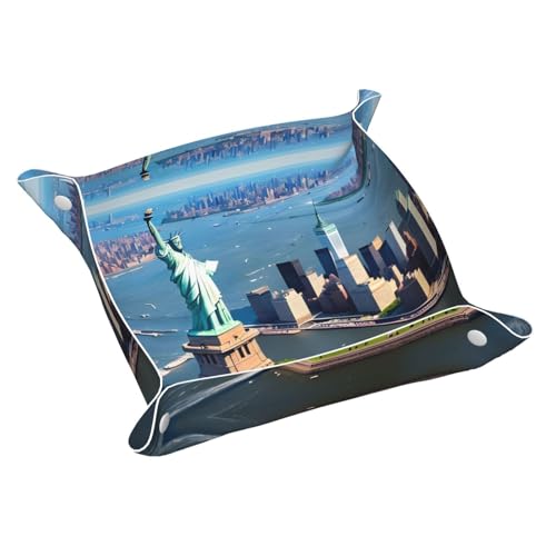 Bedrucktes Ledertablett mit Freiheitsstatue in NYC, wasserdicht und leicht zu reinigen, für ordentliche Schlüssel, Schmuck, Make-up und andere kleine Gegenstände, S 24 x 24 cm