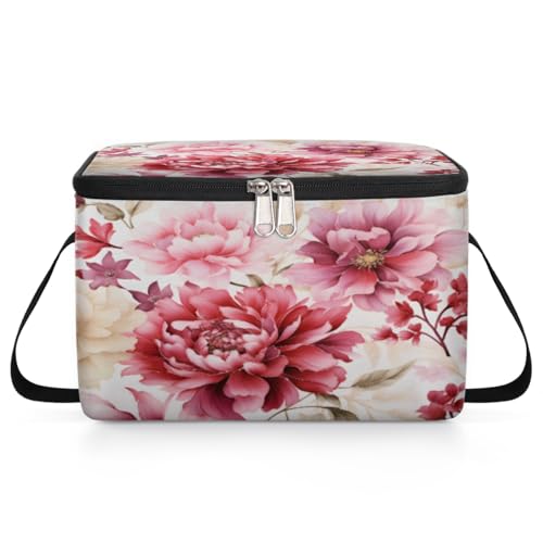 GzLeyigou Flowers Plant Lunch Bags for Women Men 9 Cans, Hot & Cold Food Delivery Bag Insulated Grocery Bag Insulated Lunch Box Blooming Rose Cooler Bag for Office Work Picnic Beach