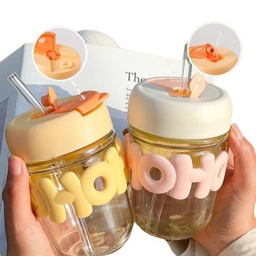 Glass Mug Shaker with Silicone Holster, Leak-Proof Lid & Straw – 350ml Small Glass Bottle with Silicone Cover for Kids Girls Boys, Iced Coffee, Smoothie, Baby Milk, Travel Sipper Cup –1 Pc-image-32