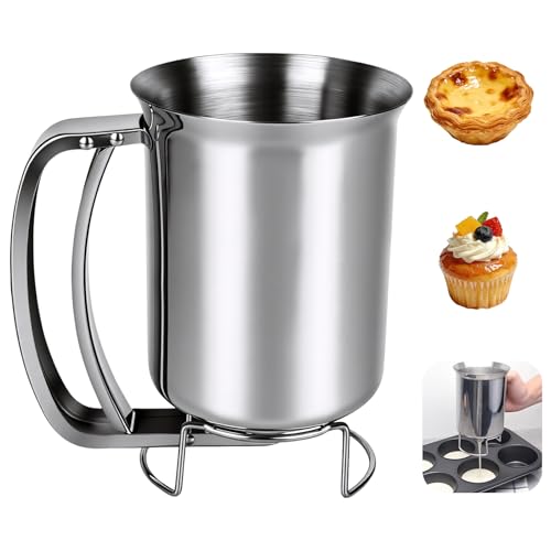 YYTECH Teigportionierer Edelstahl mit Quetschgriff, 900ml Handgehaltener Pfannkuchenteigspender Küchen Backen Werkzeug, Teig Kuchen Teigspender von Kuchen, Cupcakes, Crêpes, Waffeln, Pfannkuchen